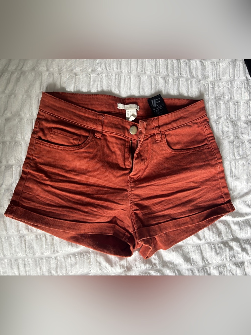 H&M Rust Orange High-Rise Denim Shorts